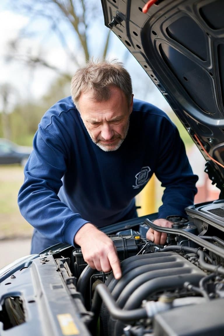 The owner diagnosing an engine under the hood